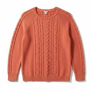 LL Bean Sweater Womens Orange Cotton Fisherman Cable Knit Academia Chunky XL